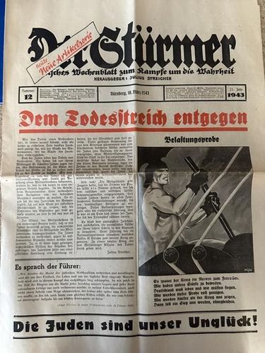 VERKAUFT VERKAUFT Streicher, Julius: Der Stürmer - Deutsches Wochenblatt zum Kampfe um die Wahrheit